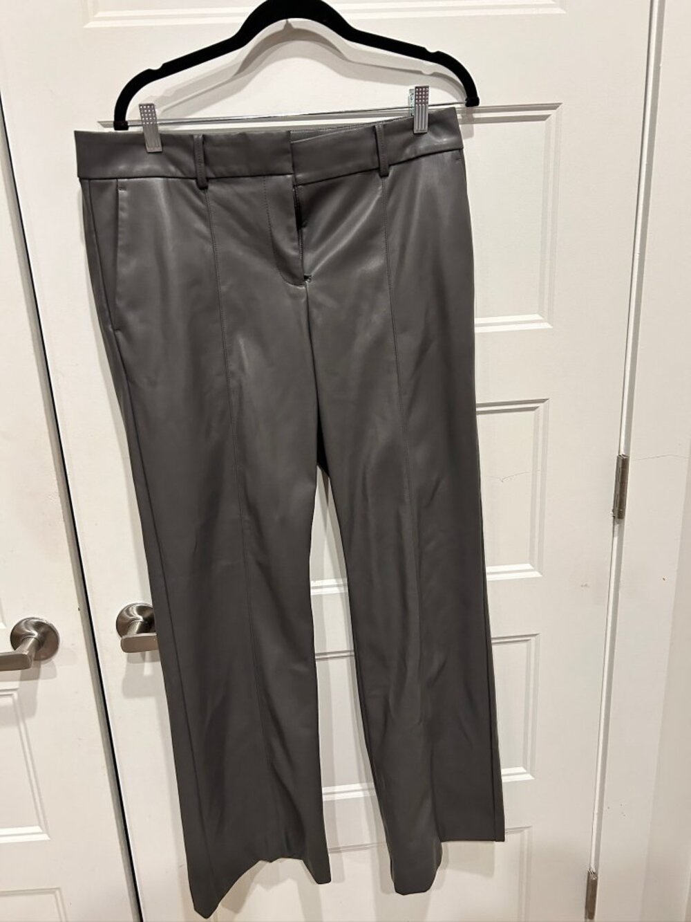 Ann Taylor Gray Faux Leather Straight Leg Pants